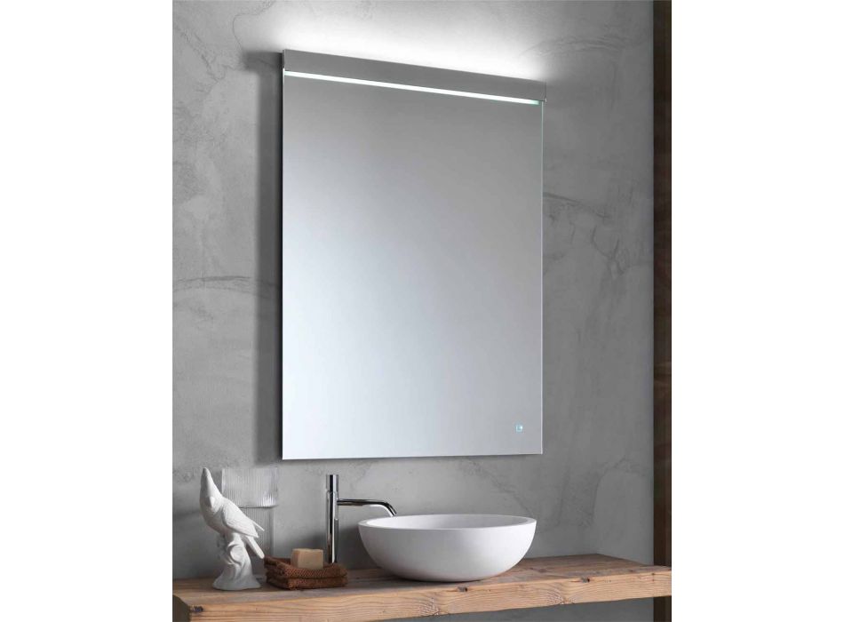 Espelho de Parede com Luz Integrada em Aço Inox Made in Italy - Tuccio Viadurini