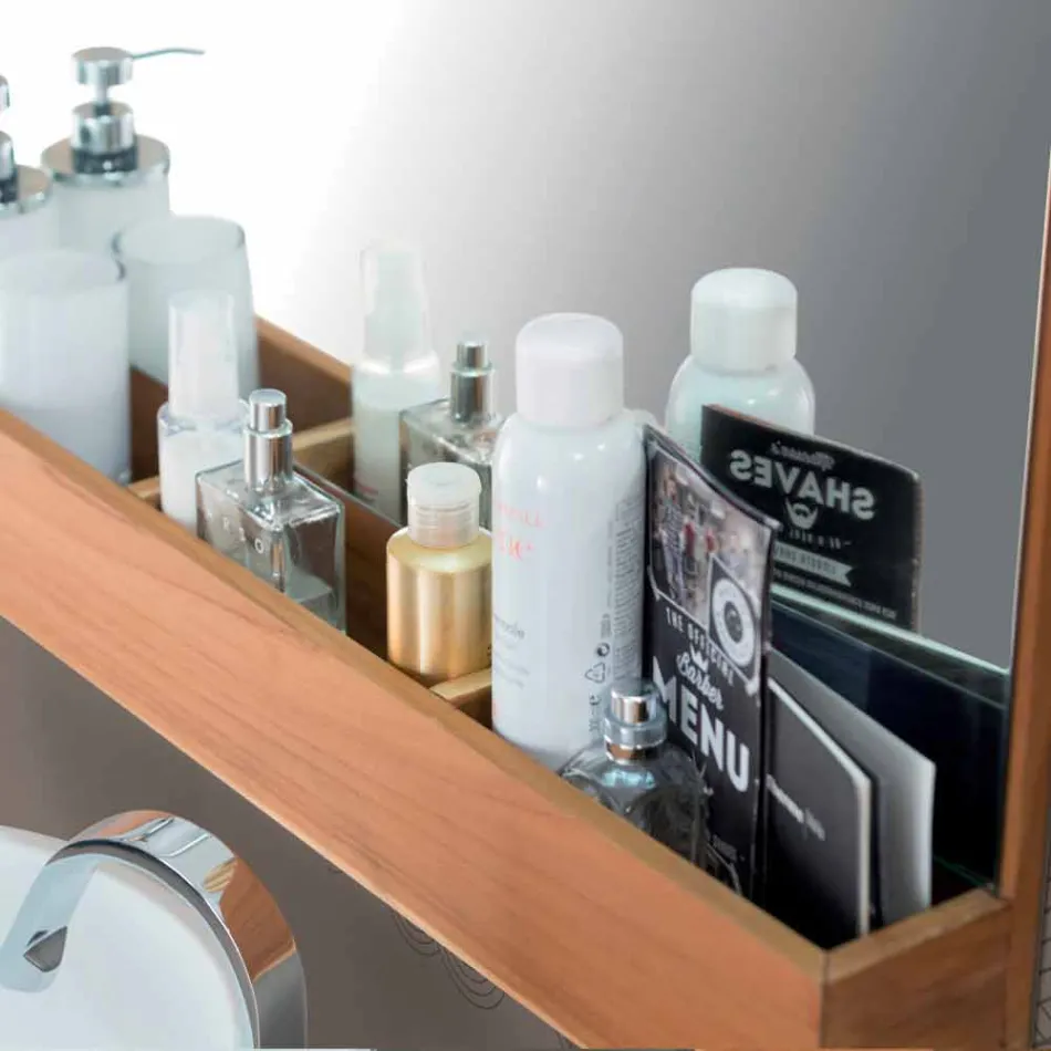 Espelho de Parede com Estrutura e Compartimento de Arrumação em Madeira Teca - Palima Viadurini