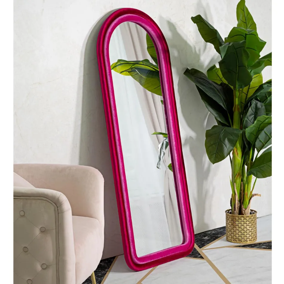 Espelho de parede em MDF revestido de veludo com tampo arqueado - Jessica Viadurini