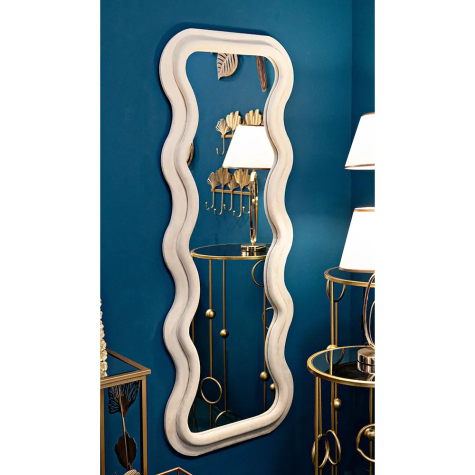 Espelho de Parede em MDF Revestido em Veludo com Linhas Onduladas - Sheldon Viadurini