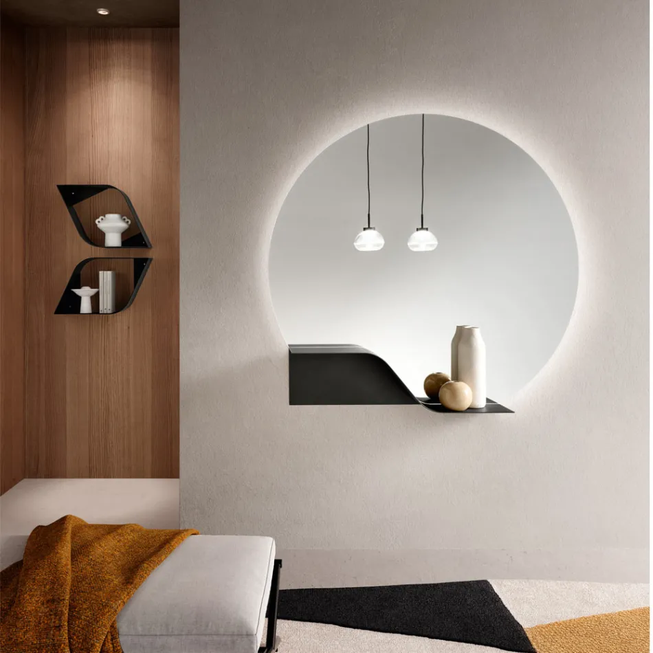 Espelho de parede com iluminação LED e moldura em ABS, fabricado na Itália - Dafira Viadurini