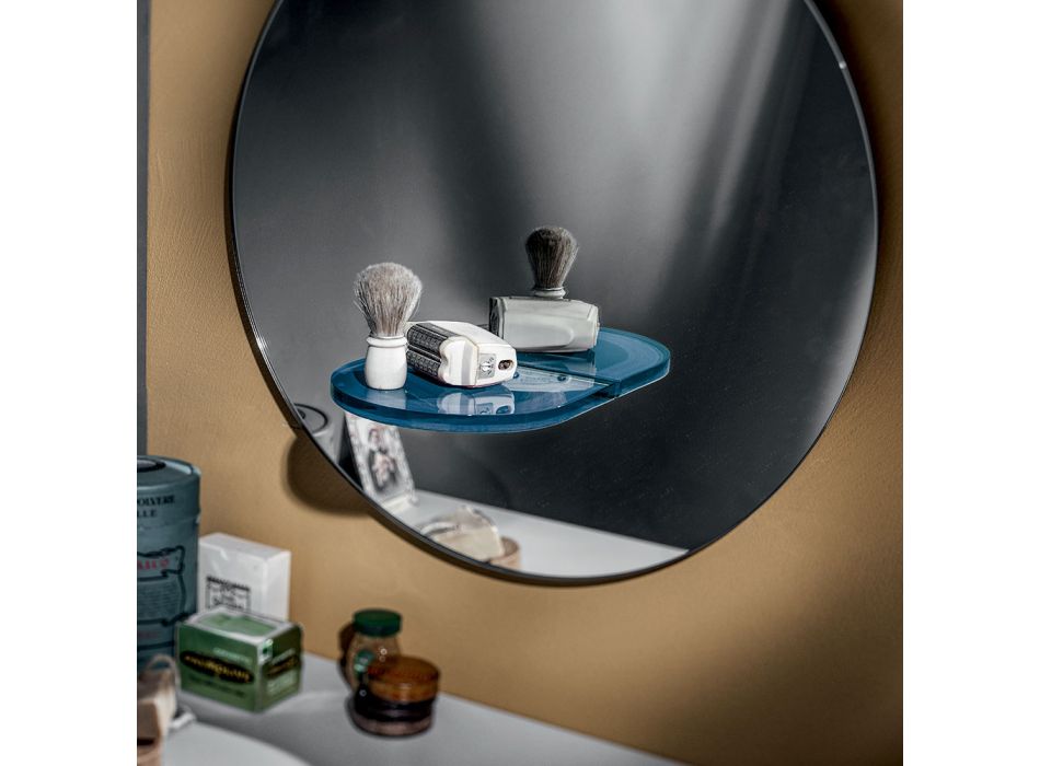 Espelho redondo de parede com prateleira de vidro colorido Made in Italy - Eliza Viadurini