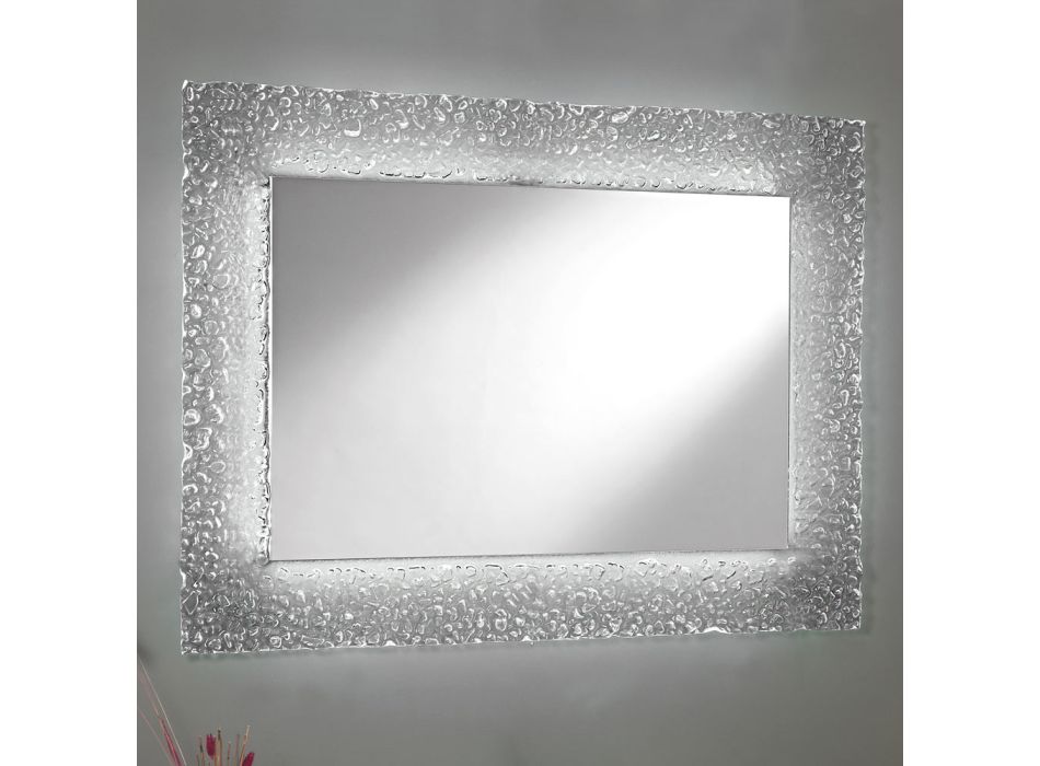 Espelho Decorativo de Parede com Moldura de Vidro e Luz Led Luxo - Attimo Viadurini