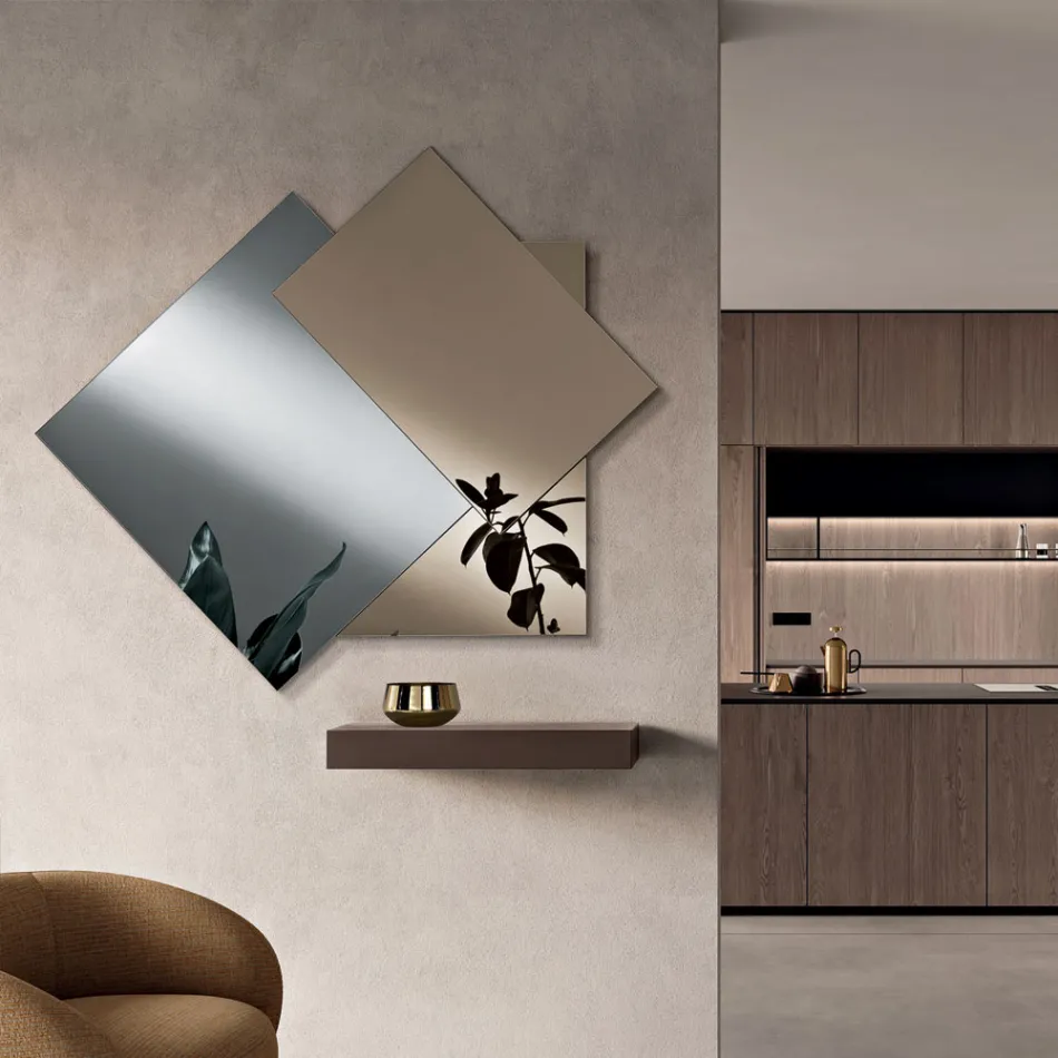 Espelho composto por 3 placas sobrepostas, 2 de bronze e 1 fumê - Armida Viadurini