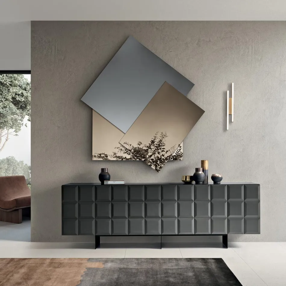 Espelho composto por 3 placas sobrepostas, 2 de bronze e 1 fumê - Armida Viadurini