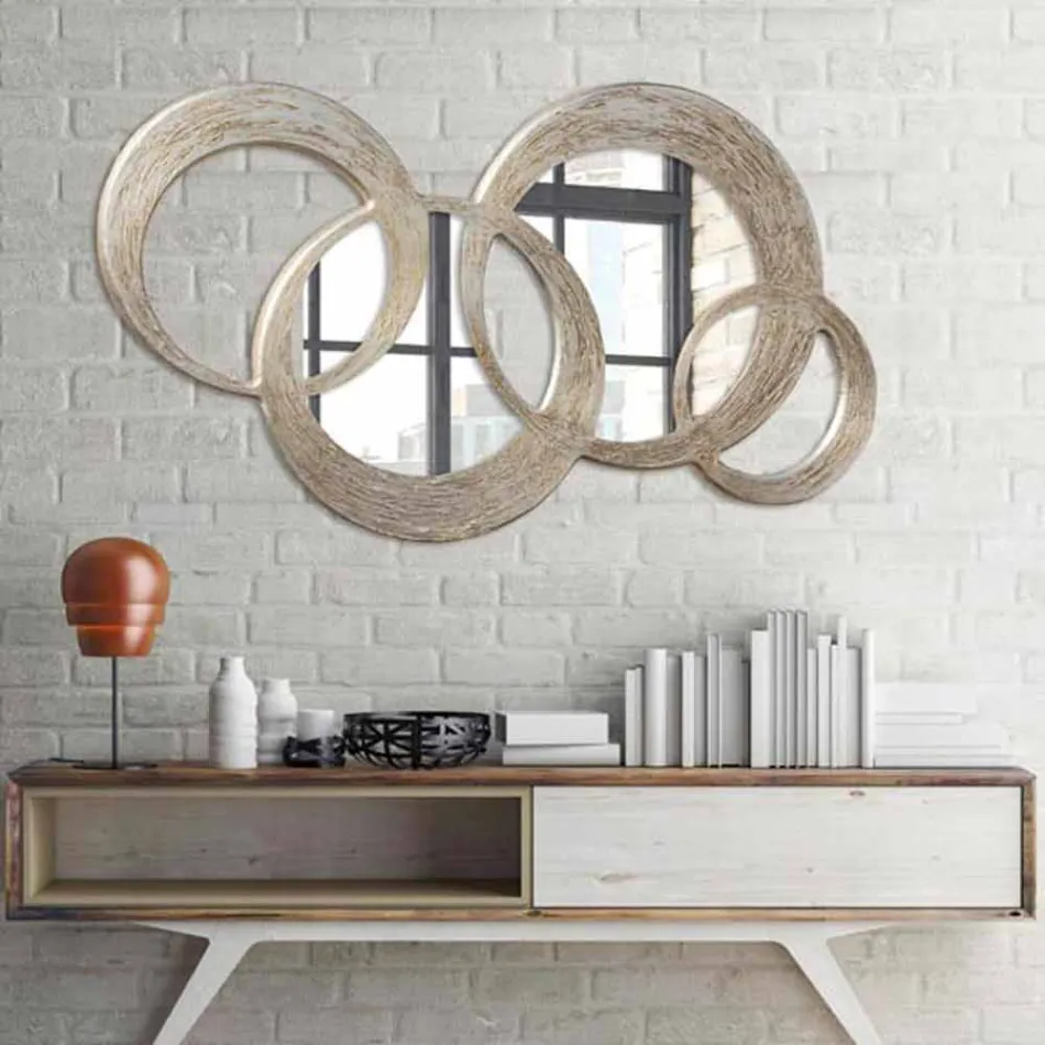 Espelho em MDF acabamento de folha de prata usinagem de material Ball Viadurini