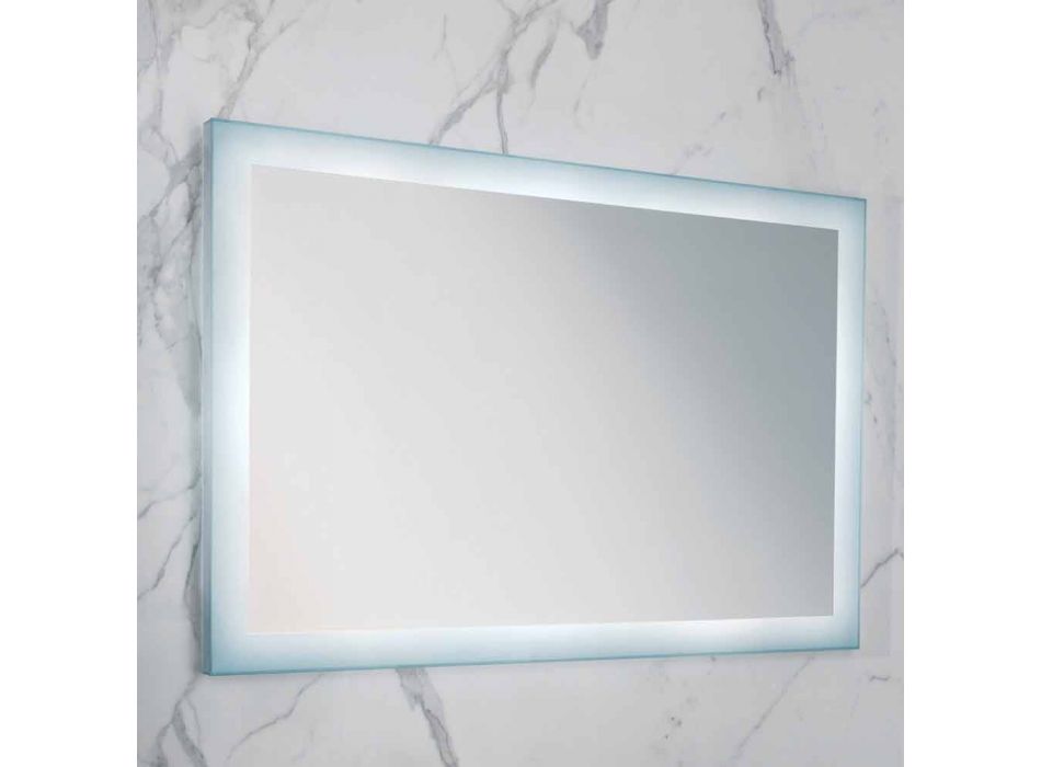Espelho contemporâneo com bordas de vidro acetinado, iluminação LED, Ady Viadurini