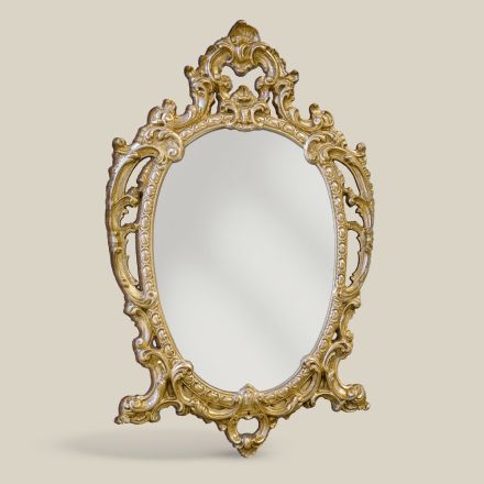 Espelho Oval Clássico em Madeira Folha de Ouro e Prata Feito na Itália - Vanessa Viadurini