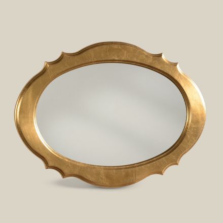 Espelho oval com moldura em folha de ouro feito na Itália - Florença Viadurini