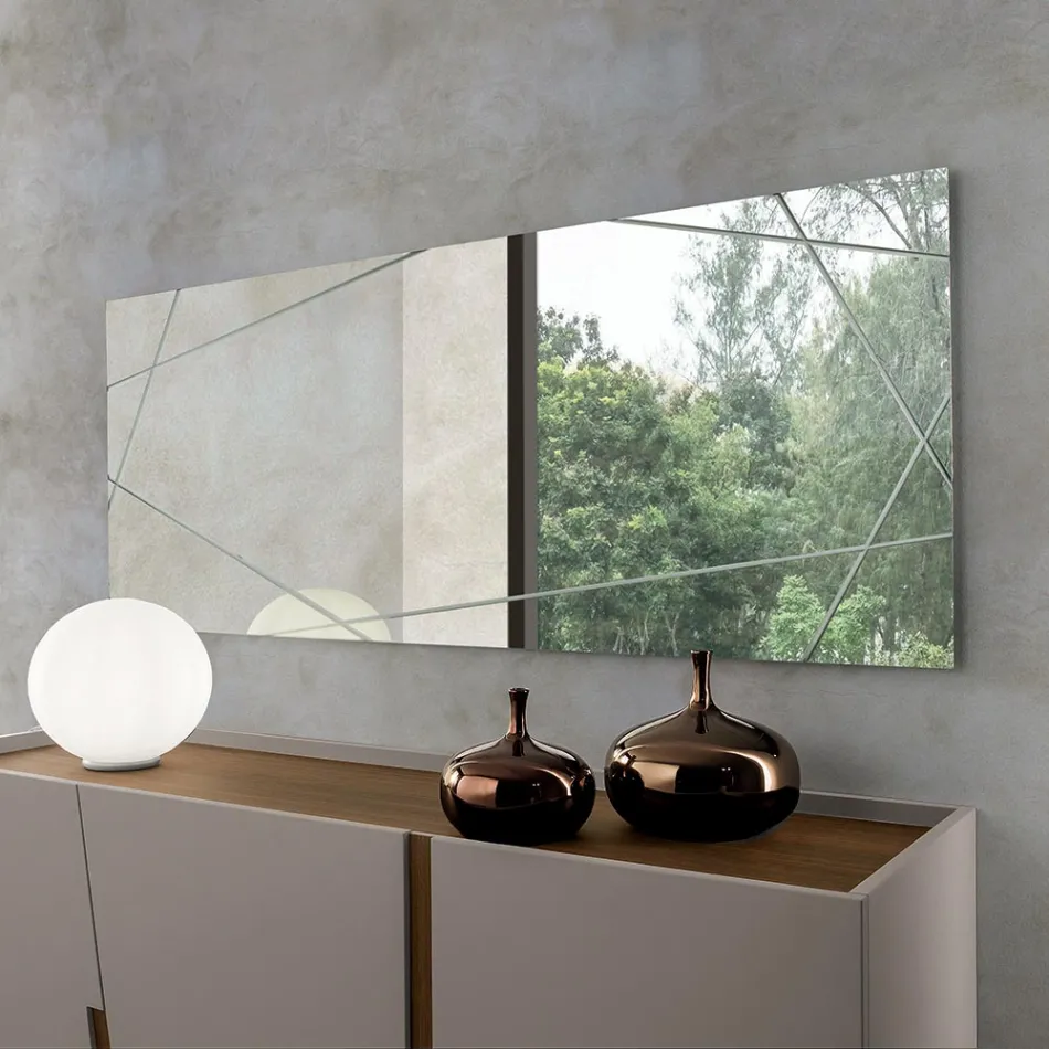 Espelho retangular com gravações a laser, fabricado na Itália - Alberta Viadurini