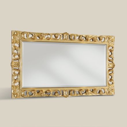 Espelho de madeira clássico retangular folha de ouro feito na Itália - Denver Viadurini