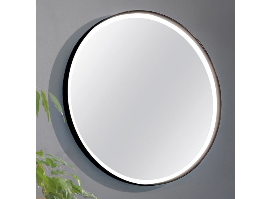 Espelho de Parede Redondo com Estrutura de Metal Várias Cores e Luz Led - Renga Viadurini