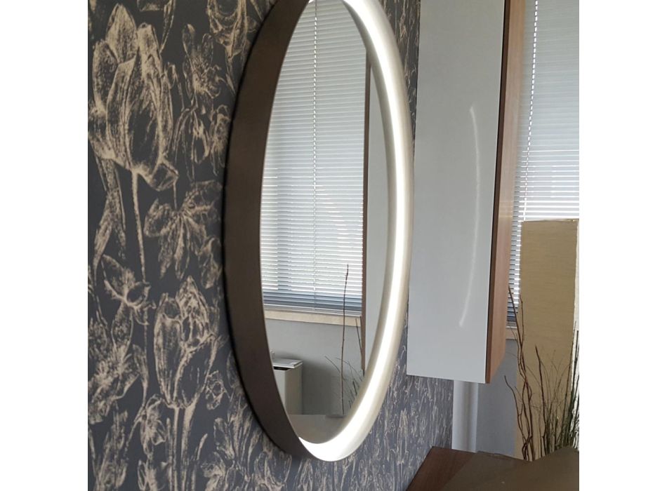 Espelho de Parede Redondo com Estrutura de Metal Várias Cores e Luz Led - Renga Viadurini