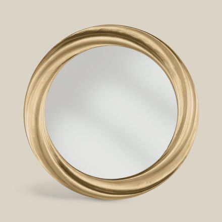 Espelho redondo com moldura de madeira dourada de luxo feito na Itália - Adelin Viadurini