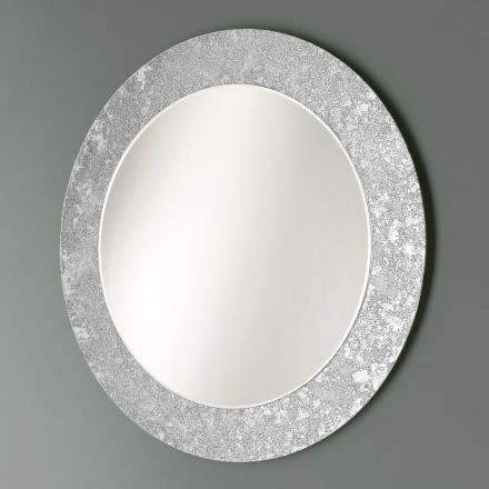 Espelho redondo com moldura de vidro decorado com folhas Made in Italy - Alisso Viadurini