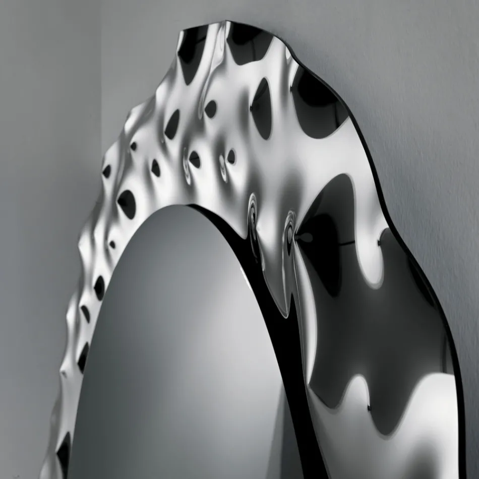 Espelho redondo com moldura de vidro ondulado, fabricado na Itália - Adelma Viadurini