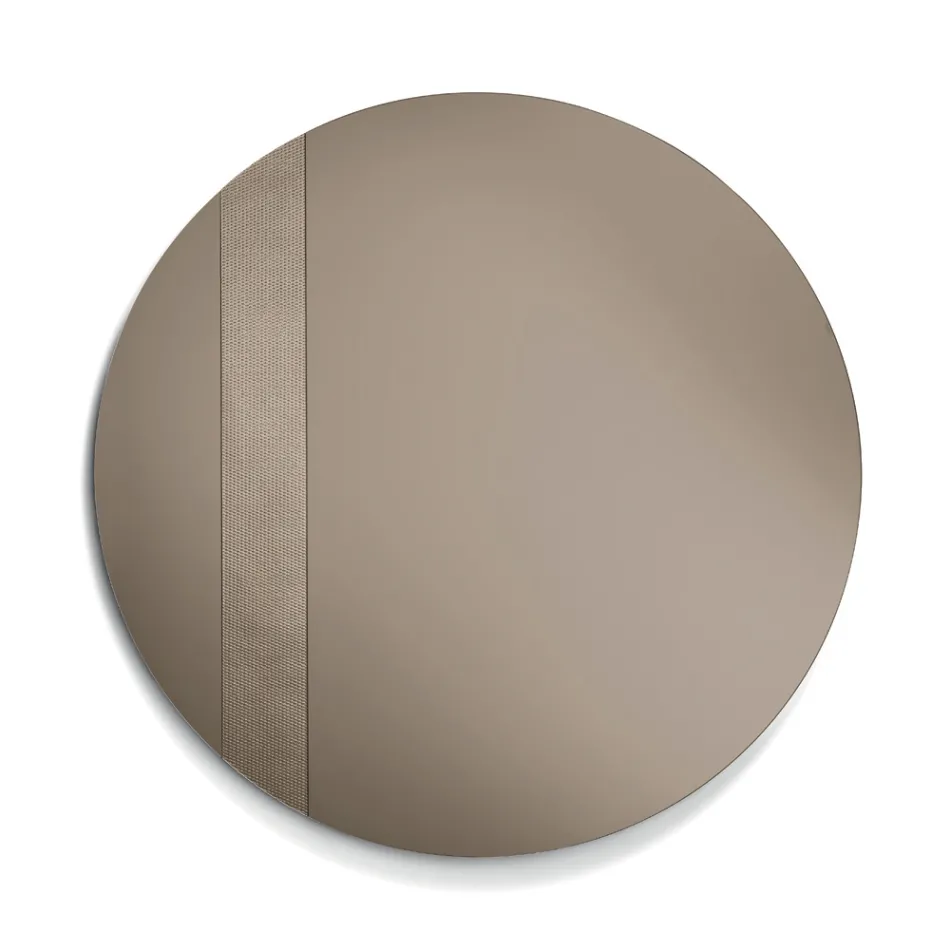 Espelho redondo com inserção de tela, fabricado na Itália - Brigitta Viadurini