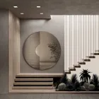 Espelho de parede redondo com inserção de tela, fabricado na Itália - Annabella Viadurini