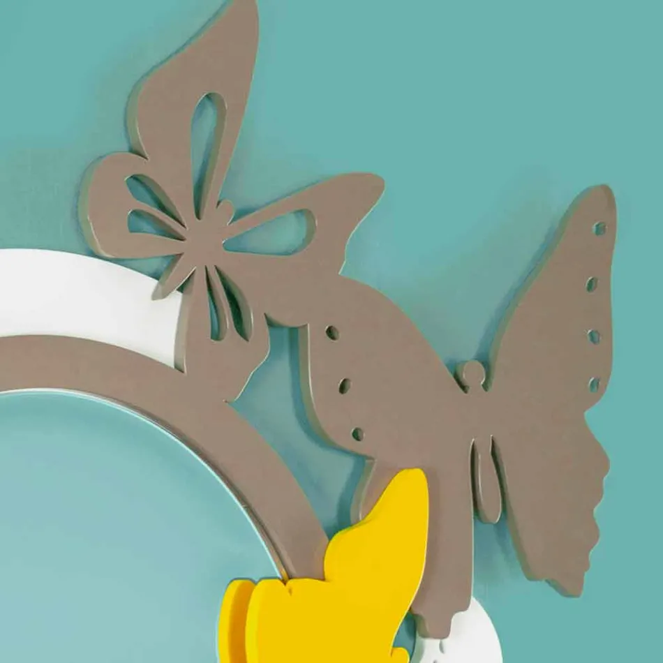 Espelho Redondo Design Moderno em Madeira Colorida com Borboletas - Beat Viadurini