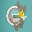 Espelho Redondo Design Moderno em Madeira Colorida com Borboletas - Beat Viadurini