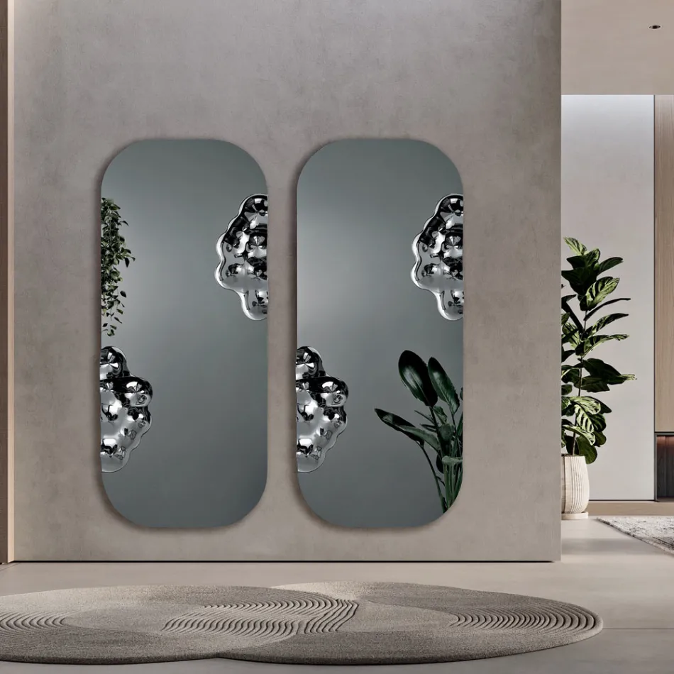 Espelho retangular com detalhe em vidro ondulado, fabricado na Itália - Adelasia Viadurini