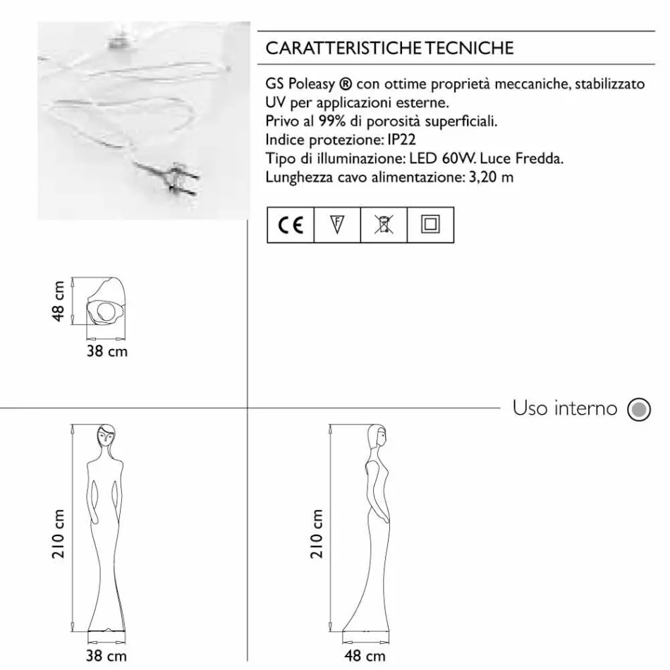 Design de piso de estátua luminosa com luz LED para interior - Penelope by Myyour Viadurini
