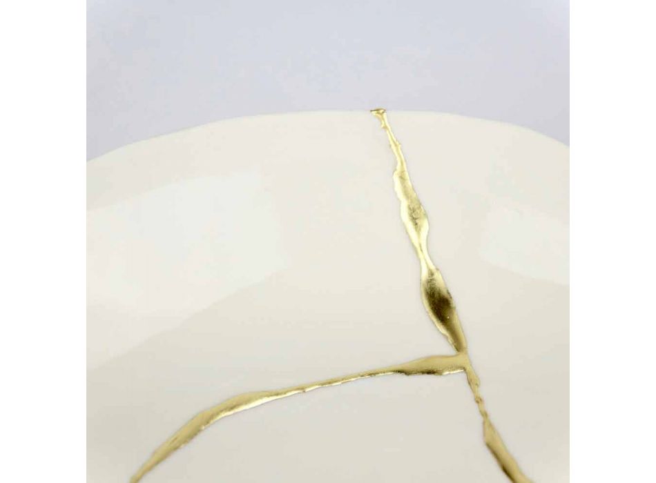 Bandeja de Bolso Redonda Design em Porcelana Branca e Folha de Ouro - Cicatroro Viadurini