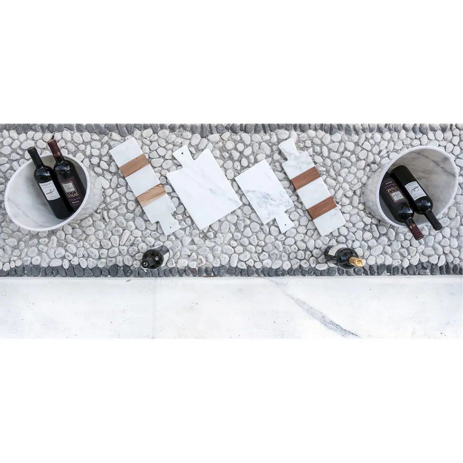 Mármore Carrara branco e madeira Made in Italy Design Cutting Board - Evea Viadurini
