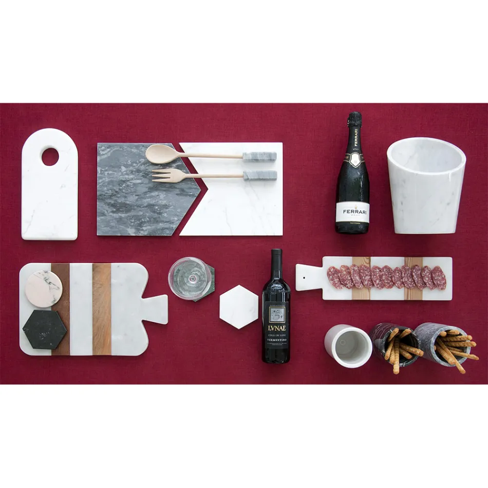Mármore Carrara branco e madeira Made in Italy Design Cutting Board - Evea Viadurini