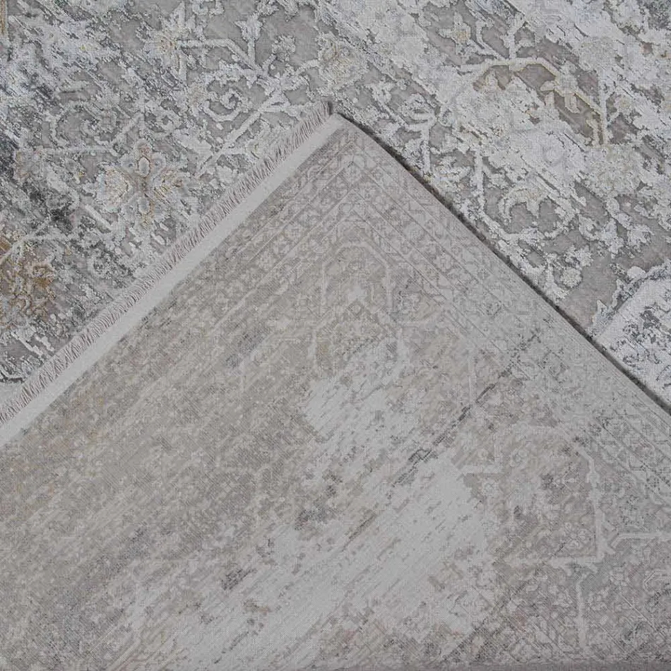 Tapete de Designer em Viscose e Bege Cinza Acrílico com Design - Presidente Viadurini