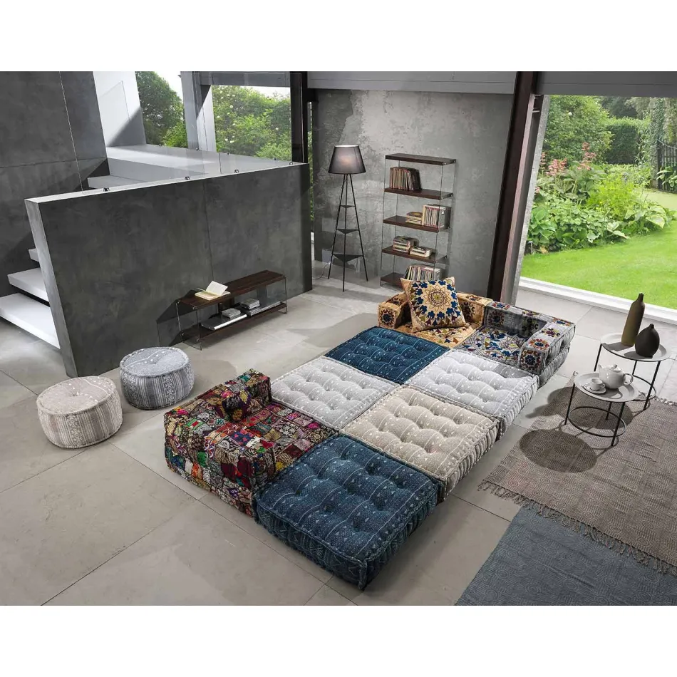 Tapete retangular de tecido étnico com borlas - Fibraù Viadurini