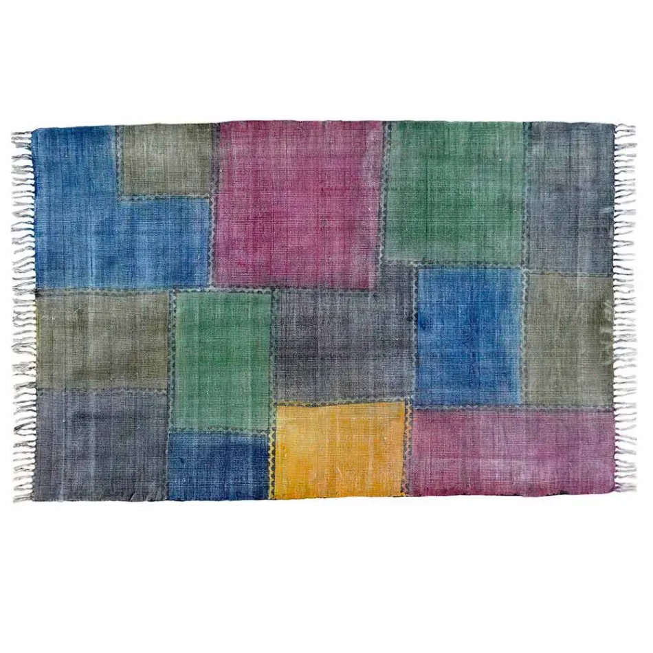 Tapete retangular de tecido étnico com borlas - Fibraù Viadurini