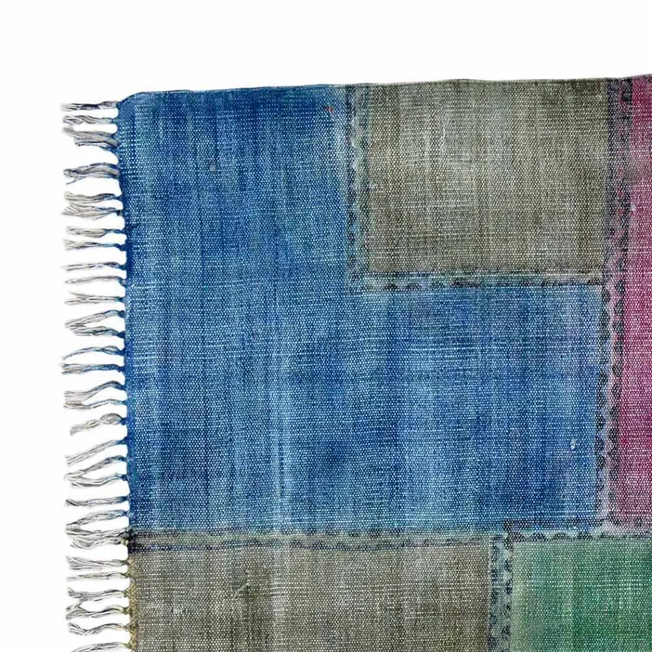 Tapete retangular de tecido étnico com borlas - Fibraù Viadurini