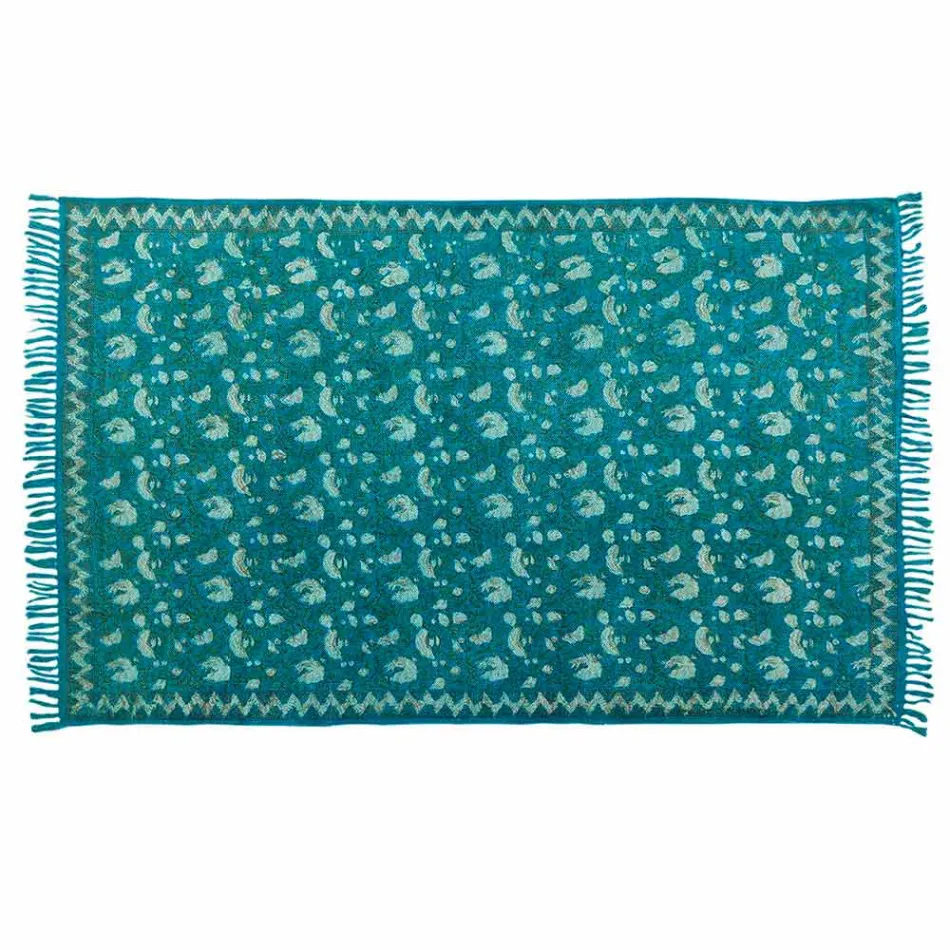 Tapete retangular de tecido étnico com borlas - Fibraù Viadurini