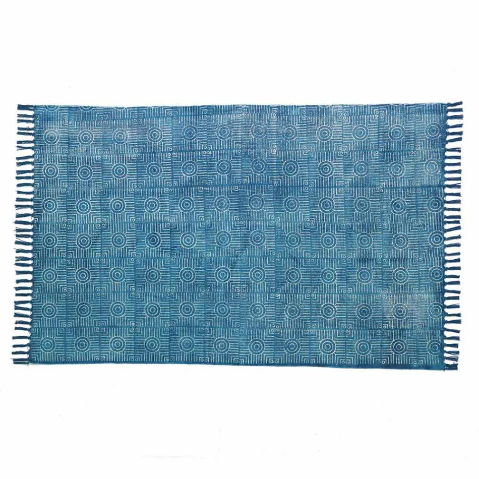 Tapete retangular de tecido étnico com borlas - Fibraù Viadurini