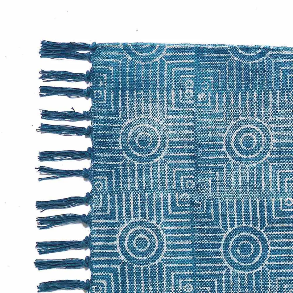 Tapete retangular de tecido étnico com borlas - Fibraù Viadurini