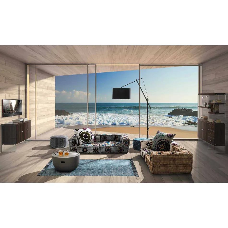 Tapete retangular de tecido étnico com borlas - Fibraù Viadurini