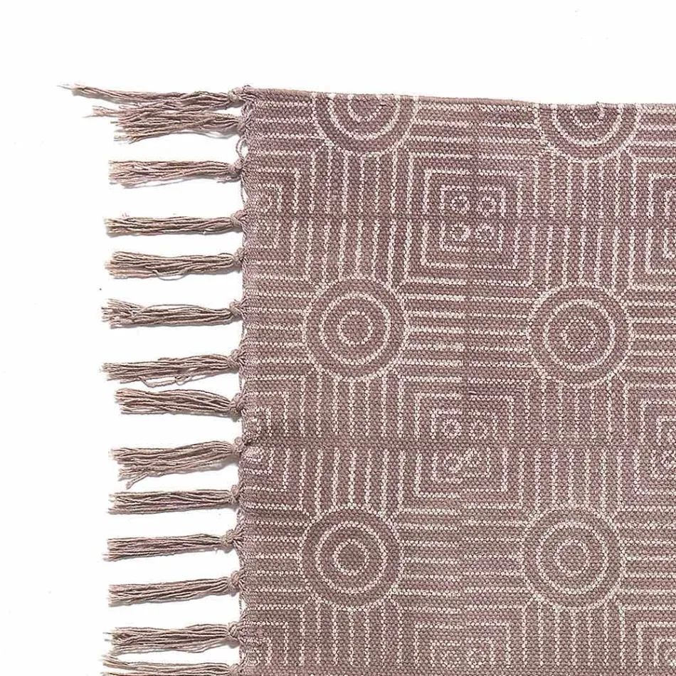 Tapete retangular de tecido étnico com borlas - Fibraù Viadurini