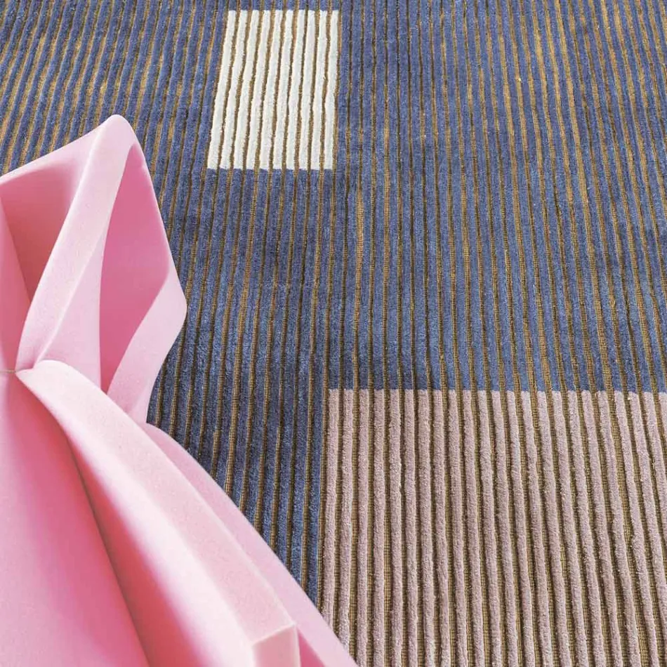 Tapete modular feito à mão em viscose colorida tecido na Índia - Gilberto Viadurini