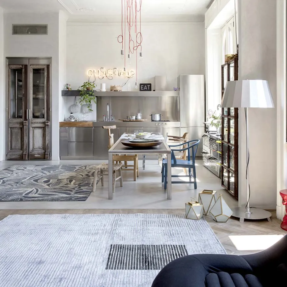 Tapete modular feito à mão em viscose colorida tecido na Índia - Gilberto Viadurini