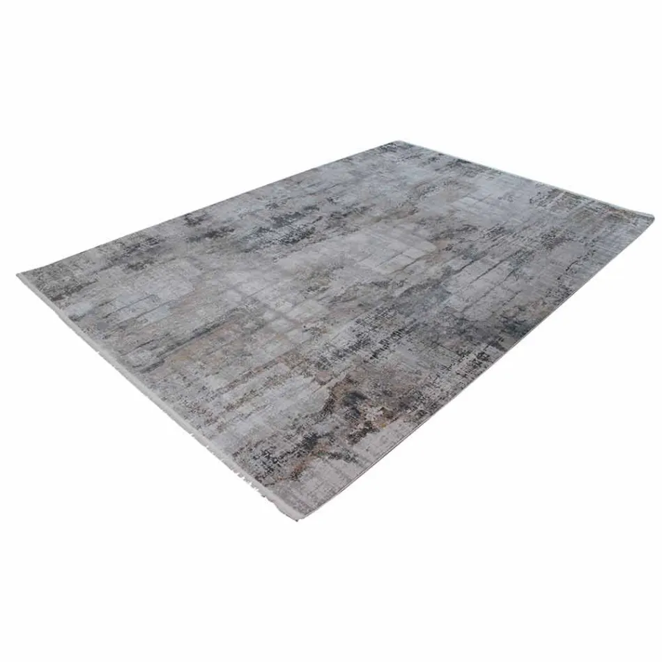 Tapete antiderrapante cinza bege em viscose e acrílico com design - Presidente Viadurini