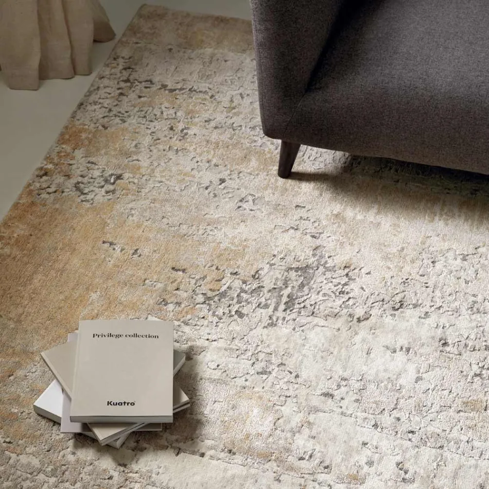 Tapete de sala de estar com design moderno e elegante em seda e lã de bambu - Pasha Viadurini