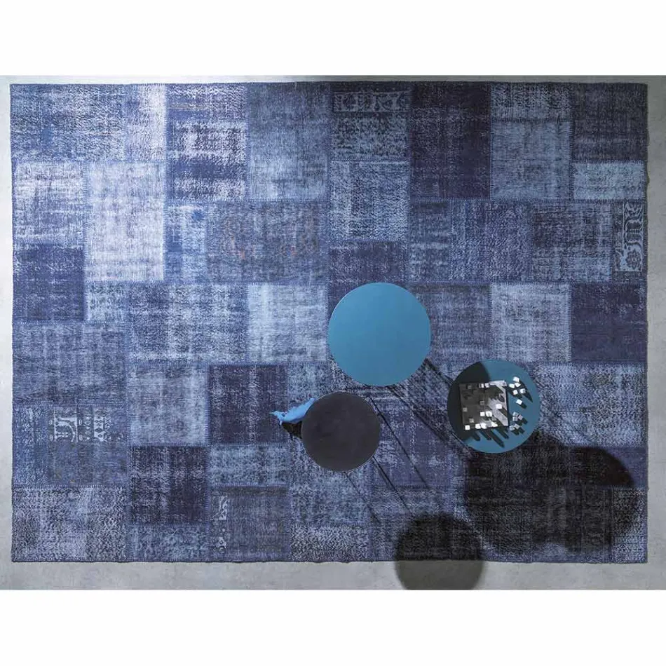 Tapete artesanal de retalhos para sala de estar amarrado à mão em Türkiye - Raimund Viadurini