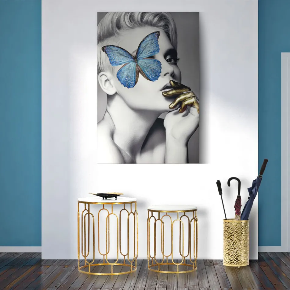 Mesas de Centro em Golden Iron e Marble Effect Resin 2 Pieces - Pietro Viadurini