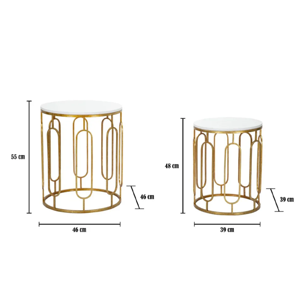 Mesas de Centro em Golden Iron e Marble Effect Resin 2 Pieces - Pietro Viadurini