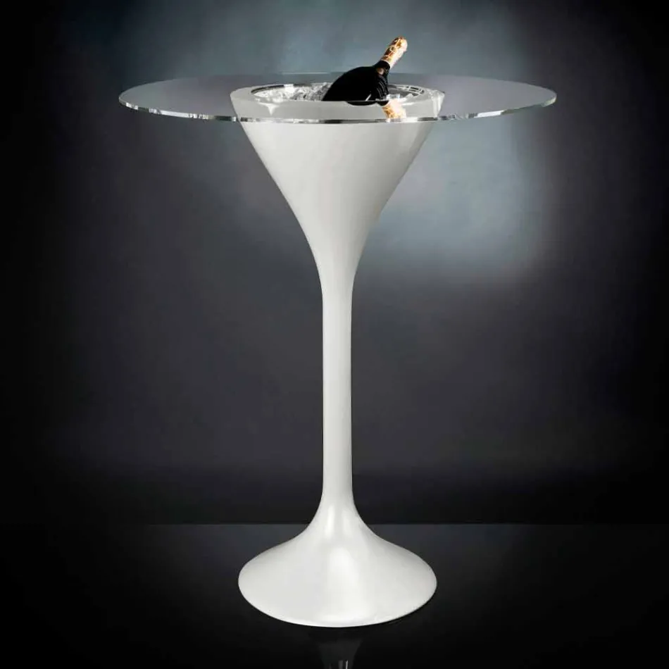 Mesa de centro alta em vidro e polietileno com suporte para garrafas Made in Italy - Cracóvia Viadurini