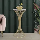 Mesa de Centro Alta Redonda em Ferro Dourado com Esferas e Tampo em Vidro Fumê - Dexter Viadurini