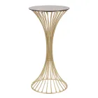 Mesa de Centro Alta Redonda em Ferro Dourado com Esferas e Tampo em Vidro Fumê - Dexter Viadurini