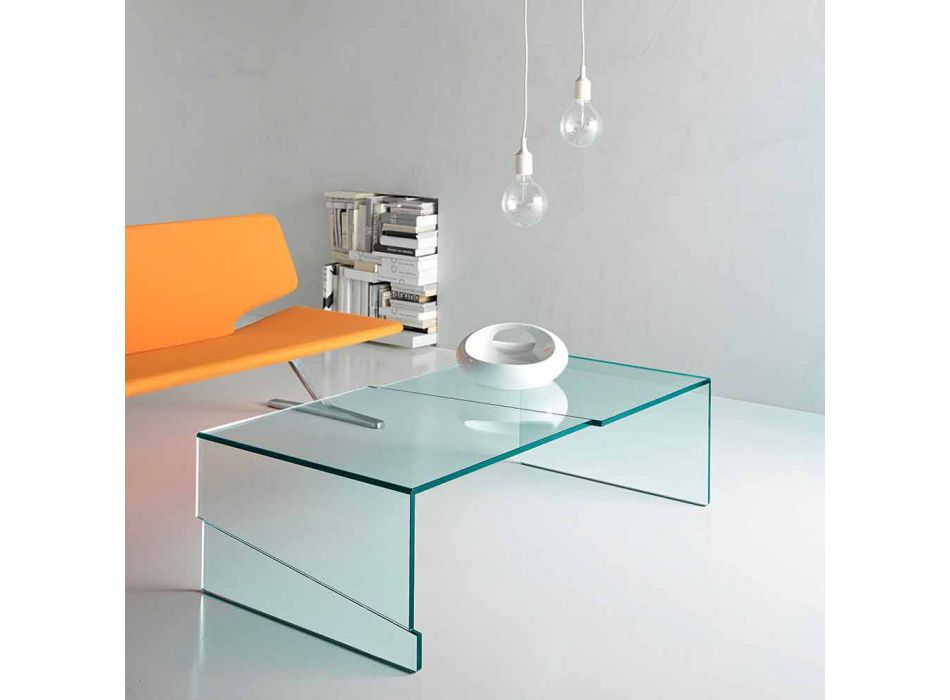 Mesa de centro baixa para sala de estar em vidro transparente cantilever - desconto Viadurini