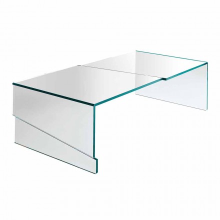 Mesa de centro baixa para sala de estar em vidro transparente cantilever - desconto Viadurini
